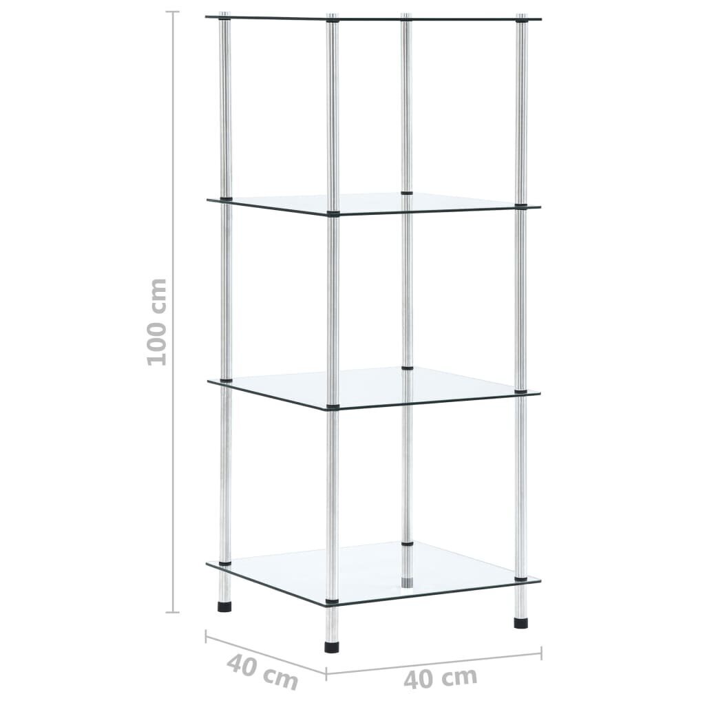 vidaXL 4-korruseline riiul, läbipaistev 40x40x100 cm, karastatud klaas hind ja info | Riiulid | kaup24.ee