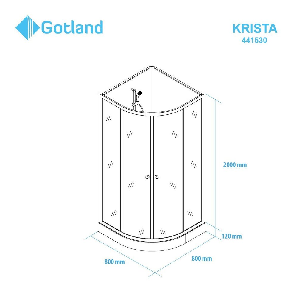 Dušikabiin GOTLAND KRISTA 80*80*200cm, valge tagakülg, läbipaistev klaas, must profiil, madal salv, ilma katuseta hind ja info | Dušikabiinid | kaup24.ee