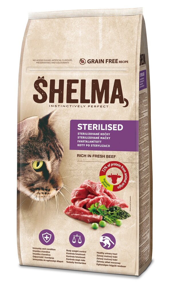 Shelma steriliseeritud kassidele värske loomalihaga, tervaviljavaba 8 kg цена и информация | Kuivtoit kassidele | kaup24.ee