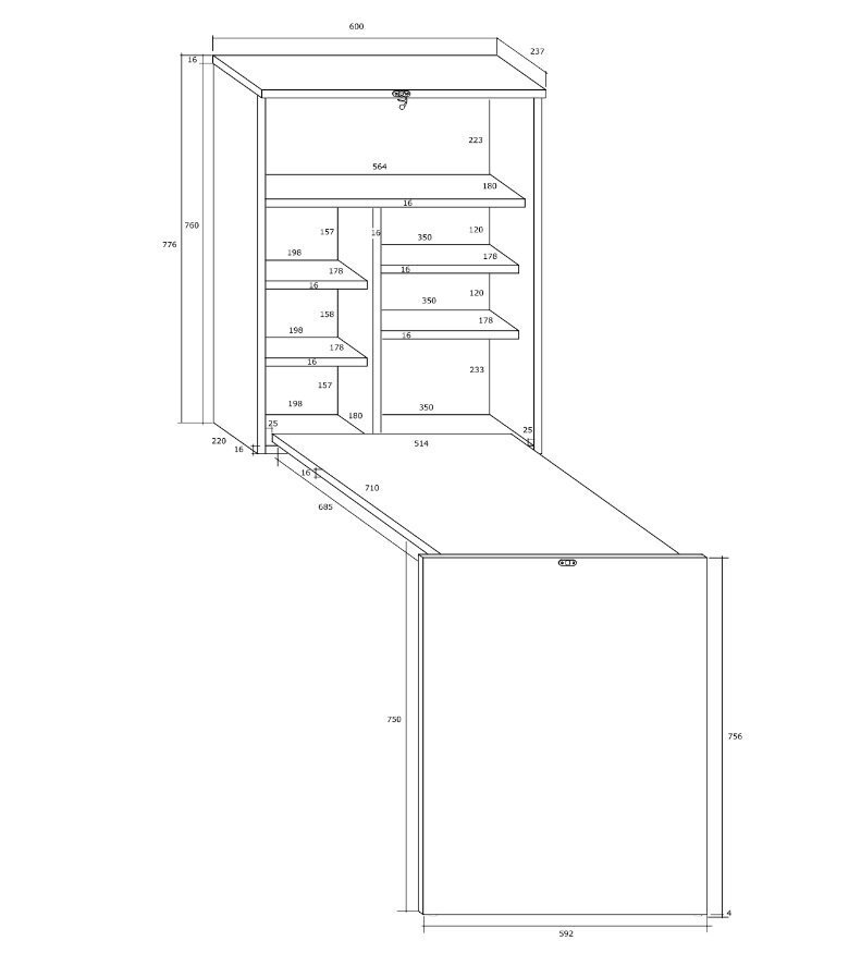 Seinariiul-laud Hide, valge/must hind ja info | Riiulid | kaup24.ee