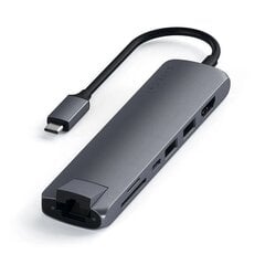 Satechi Slim USB-C MultiPort Ethernet - HDMI pordid, USB 3.0 ja kaardilugeja, hall hind ja info | USB jagajad, adapterid | kaup24.ee