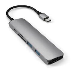 Адаптер Slim от Satechi, USB-C MultiPort V2 с HDMI, USB 3.0 портом и картридером, серый цена и информация | Адаптер Aten Video Splitter 2 port 450MHz | kaup24.ee