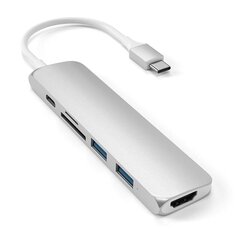 Satechi Slim USB-C MultiPort Adapter V2 HDMI portidega, USB 3.0 ja kaardilugejaga, hõbedane hind ja info | USB jagajad, adapterid | kaup24.ee