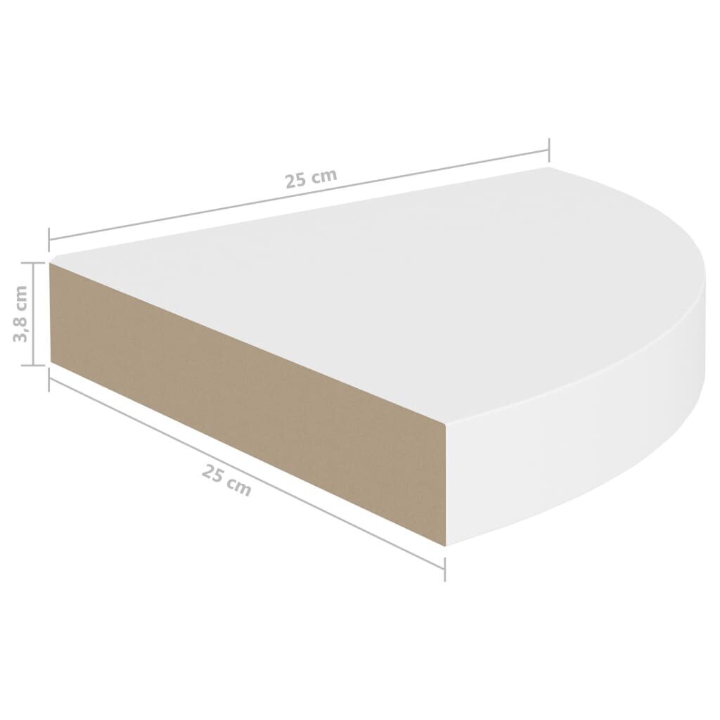 vidaXL nurgariiulid, 2 tk, valge, 25 x 25 x 3,8 cm MDF hind ja info | Riiulid | kaup24.ee