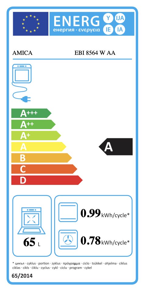 Integreeritav ahi Amica EBI8564AA, maht 66 liitrit цена и информация | Ahjud | kaup24.ee