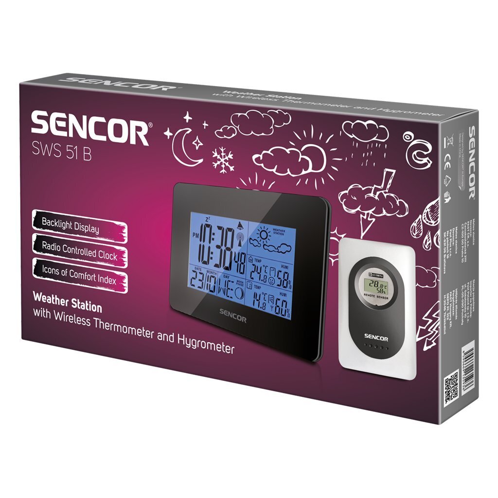 Stacja pogody Sencor SWS 50B Weather Station with Wireless Thermometer and Hygrometer hind ja info | Ilmajaamad, termomeetrid | kaup24.ee