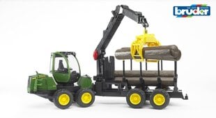 Трактор John Deere 1210E с прицепом с манипулятором и брёвнами Bruder цена и информация | Игрушки для мальчиков | kaup24.ee