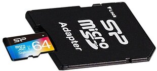 Mälukaart Silicon Power microSDXC 64GB Superior UHS-I U1 + adapter hind ja info | Mobiiltelefonide mälukaardid | kaup24.ee