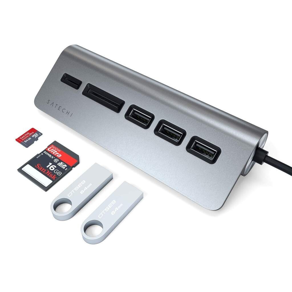 USB-C jagaja + mälukaardilugeja Satechi цена и информация | USB jagajad, adapterid | kaup24.ee