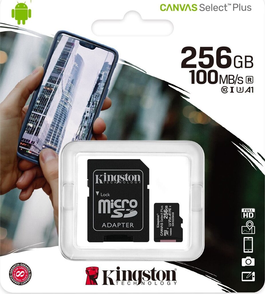 Kingston Canvas Select Plus UHS-I 256 GB цена и информация | Fotoaparaatide mälukaardid | kaup24.ee