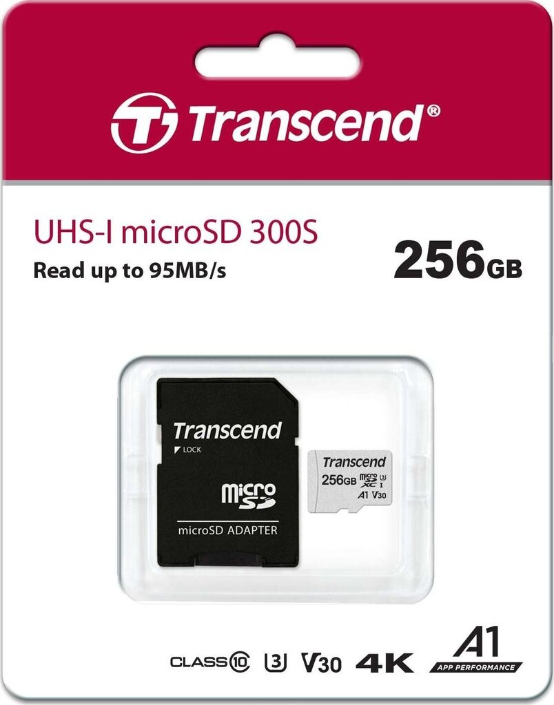 Mälukaart Transcend Micro SDXC 256GB W/ADAP/C10 TS256GUSD300S-A hind ja info | Mobiiltelefonide mälukaardid | kaup24.ee