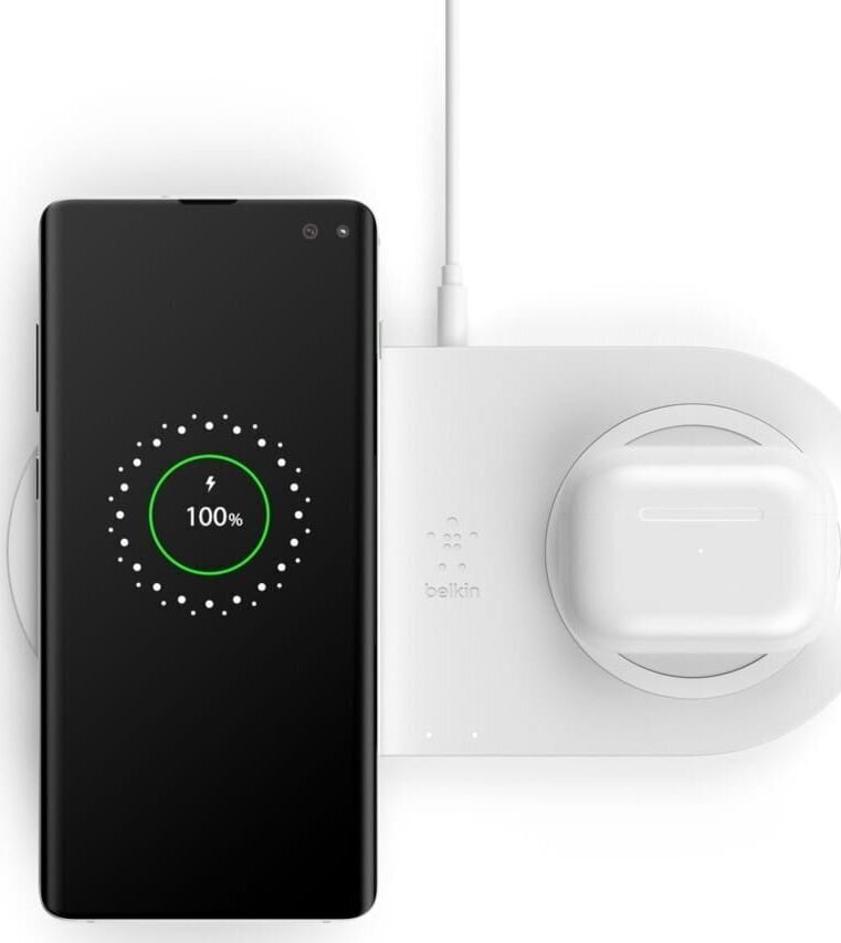 Dual juhtmevaba laadimisalus BELKIN 2x10W, valge цена и информация | Mobiiltelefonide laadijad | kaup24.ee