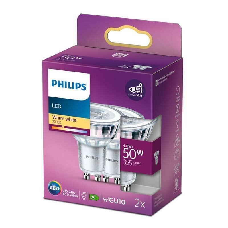 2 x LED lamp GU10 Philips soe valge, LED lamppu Philips / GU10, 4.6W, 355 lm, LED spuldze, Philips / GU10, 4.6W, 355 lm, LED-лам цена и информация | LED ribad | kaup24.ee