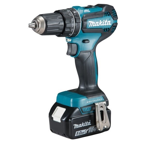 Löögiga akutrell Makita DHP485RTJ, 18 V / 2 x 5,0 Ah Li-ion, 50/25 Nm, 1,7kg, LED, BRUSHLESS hind ja info | Akutrellid, kruvikeerajad | kaup24.ee