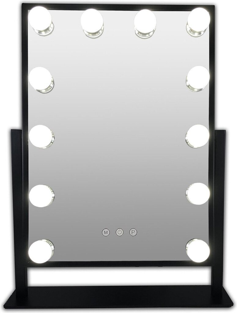 Gerard Brinard Must Meigipeegel/Lauapeegel Hollywood metallist, elegantse ja õhukese disainiga, 12 X LED valgusega (48x34x8 cm) hind ja info | Meigikotid, lauapeeglid | kaup24.ee