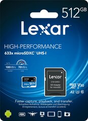 MEMORY MICRO SDXC 512GB UHS-I/W/ADAPTER LSDMI512BB633A LEXAR цена и информация | Lexar Мобильные телефоны, Фото и Видео | kaup24.ee