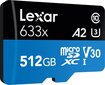 MEMORY MICRO SDXC 512GB UHS-I/W/ADAPTER LSDMI512BB633A LEXAR hind ja info | Fotoaparaatide mälukaardid | kaup24.ee