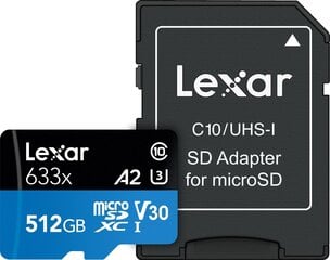 MEMORY MICRO SDXC 512GB UHS-I/W/ADAPTER LSDMI512BB633A LEXAR цена и информация | Карты памяти | kaup24.ee