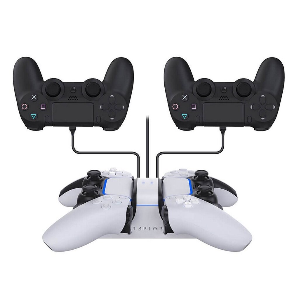 Playstation 4 ja 5 juhtpuldi laadimisalus Raptor Dual Charging Station hind ja info | Mängupuldid | kaup24.ee