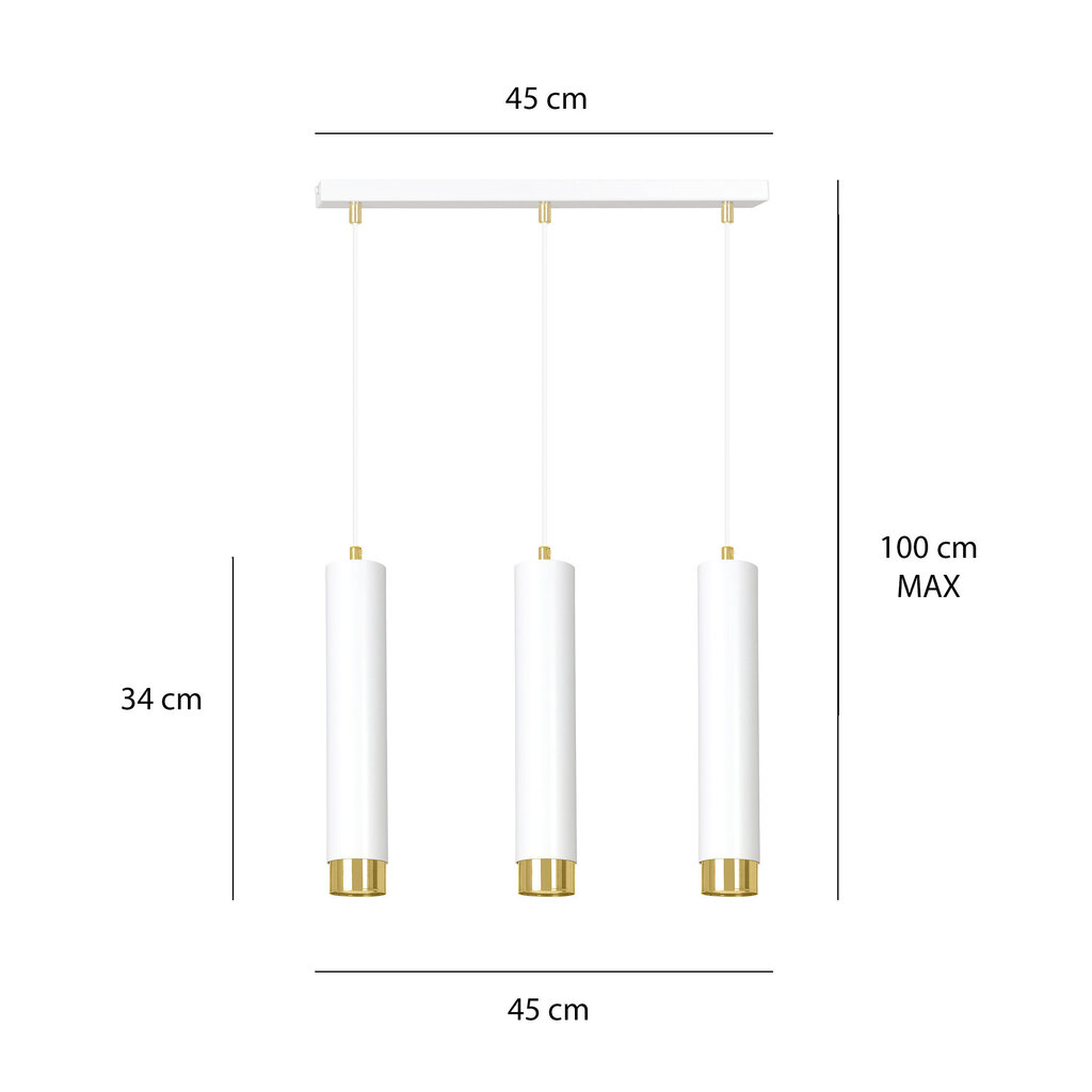 Emibig rippvalgusti Kibo 3 White/Gold hind ja info | Rippvalgustid | kaup24.ee