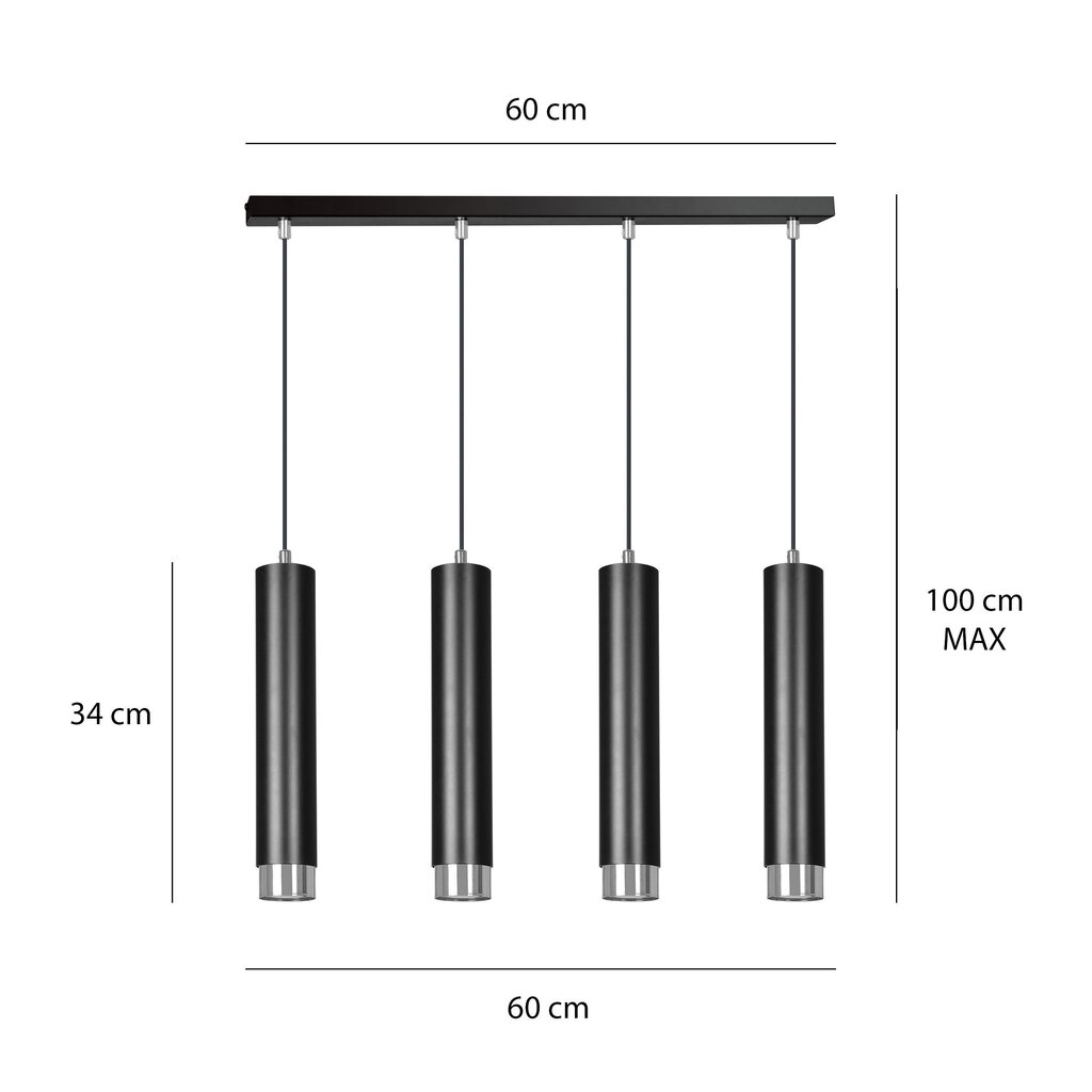 Emibig rippvalgusti Kibo 4 Black/Chrome цена и информация | Rippvalgustid | kaup24.ee