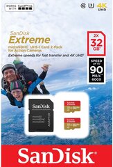 SanDisk карта памяти microSDHC 32GB Extreme Action 2 шт цена и информация | Карты памяти для фотоаппаратов, камер | kaup24.ee