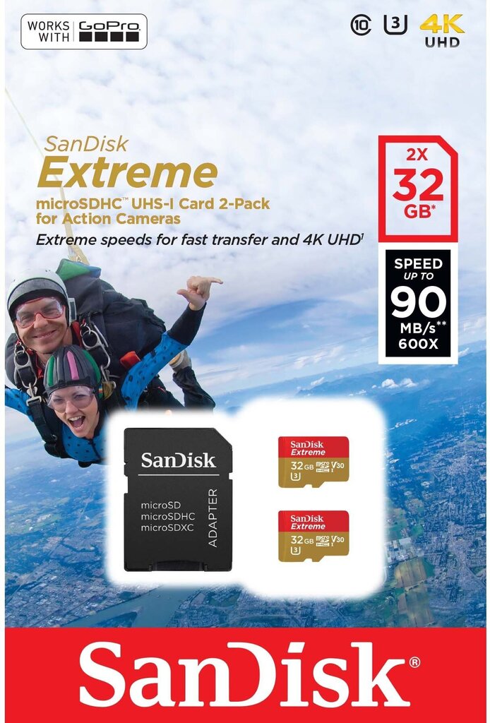 Mälukaart Sandisk microSDHC 32GB Extreme Action, 2 tk цена и информация | Fotoaparaatide mälukaardid | kaup24.ee