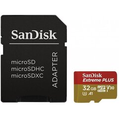 Sandisk карта памяти microSDHC 32GB Extreme Plus A1 + адаптер цена и информация | Карты памяти для фотоаппаратов, камер | kaup24.ee