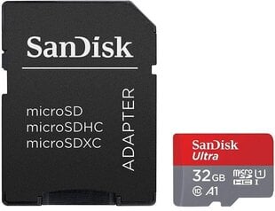 Sandisk mälukaart microSDHC 32GB Ultra 120MB/s A1 + adapter hind ja info | Sandisk Mobiiltelefonid, foto-, videokaamerad | kaup24.ee