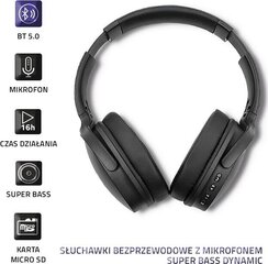 Juhtmevabad kõrvapealsed kõrvaklapid QOLTEC - must цена и информация | Наушники | kaup24.ee