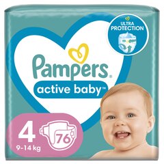 Подгузники PAMPERS Active Baby, Giant Pack, 4 размер, 9-14 кг, 76 шт. цена и информация | Подгузники | kaup24.ee