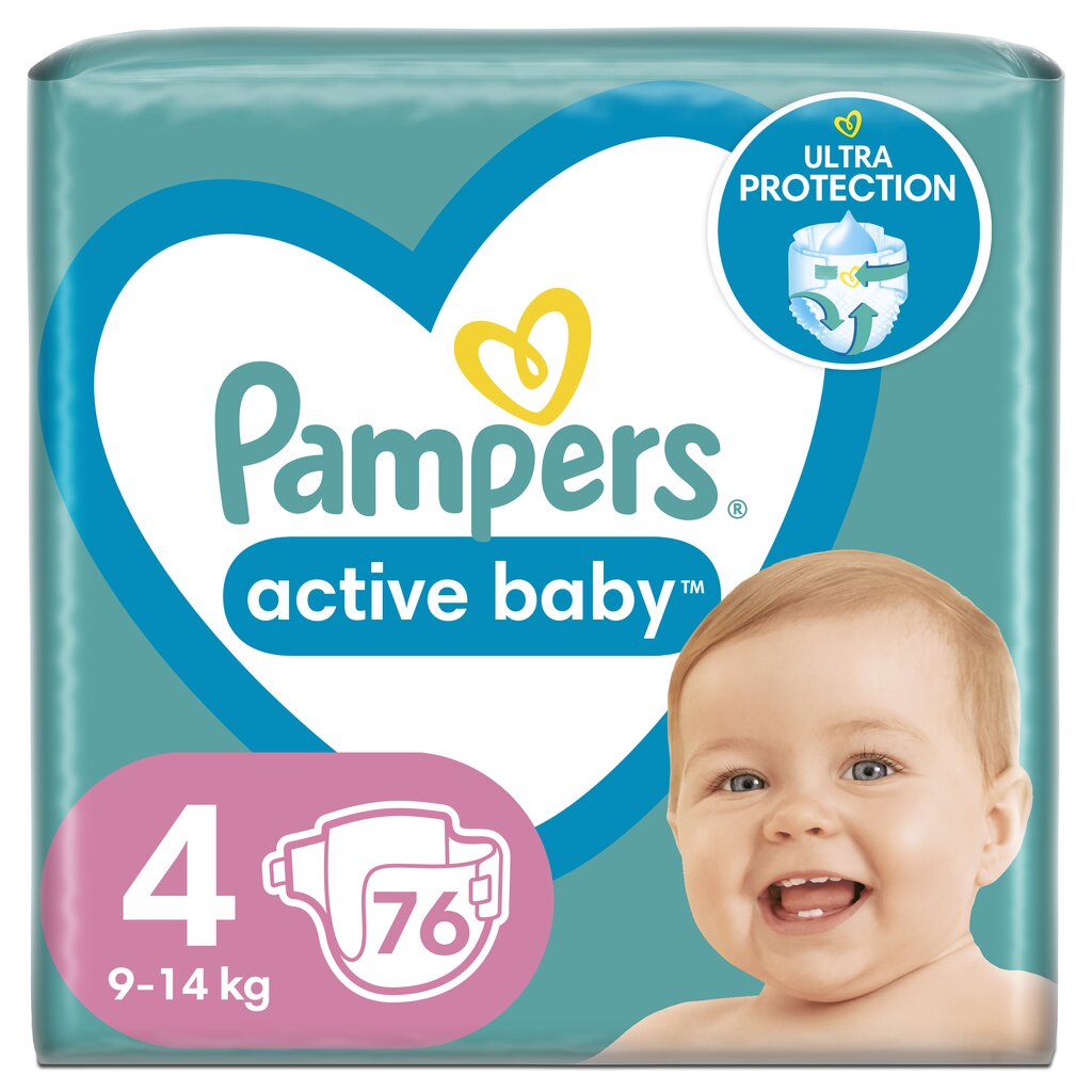 Mähkmed Pampers Active Baby, Giant Pack, 4 suurus, 9-14 kg, 76 tk. цена и информация | Mähkmed | kaup24.ee