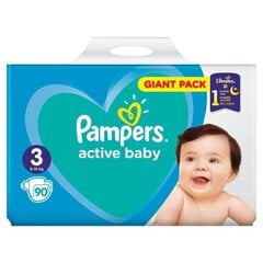 Подгузники PAMPERS Active Baby, Giant Pack, 3 размер, 6-10 кг, 90 шт. цена и информация | Пеленки | kaup24.ee