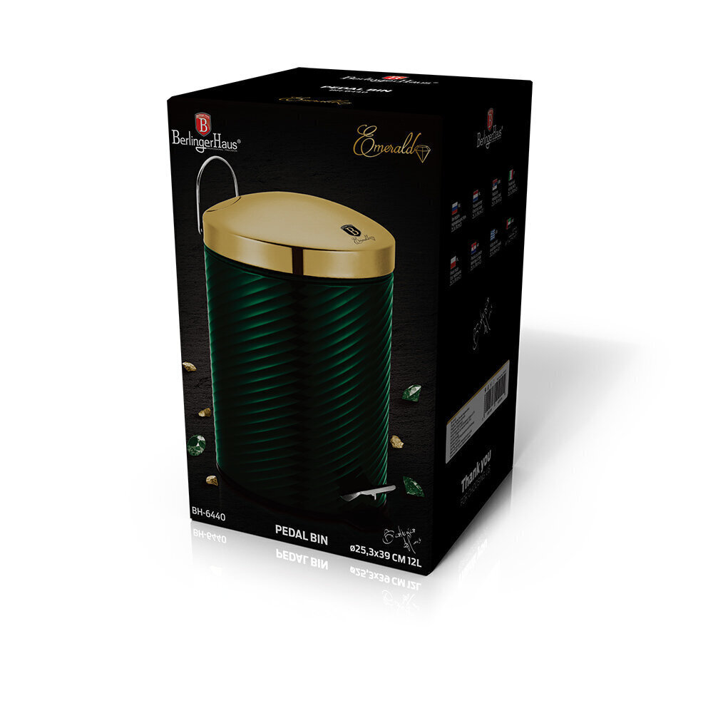 BerlingerHaus prügikast Metallic Line Emerald Collection, 12 l hind ja info | Prügikastid | kaup24.ee