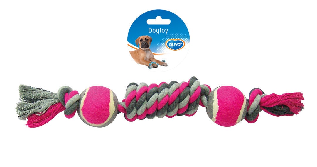 Duvo+ nöörlelu 2 tennisepalliga 38 cm, hall/roosa hind ja info | Mänguasjad koertele | kaup24.ee