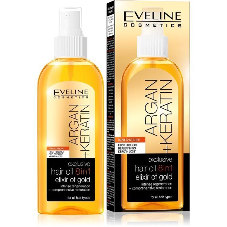 Eveline Cosmetics argaaniaõli ja keratiiniga juukseõli 150 ml цена и информация | Maskid, õlid, seerumid | kaup24.ee