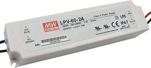 Импульсный водонепроницаемый блок питания Mean Well LVP-60-24 IP67 24V 2.5A 60W  цена и информация | Блоки питания (PSU) | kaup24.ee