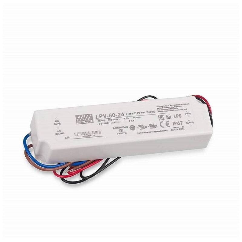 Lülitustoide Meanwell LPV-60-24 60W 24V 2-5A IP67 LED цена и информация | Toiteplokid | kaup24.ee