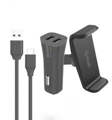 Nutitelefoni autohoidik + laadija Muvit Airvent : 2USB 2,4A+type C hind ja info | Mobiiltelefonide laadijad | kaup24.ee