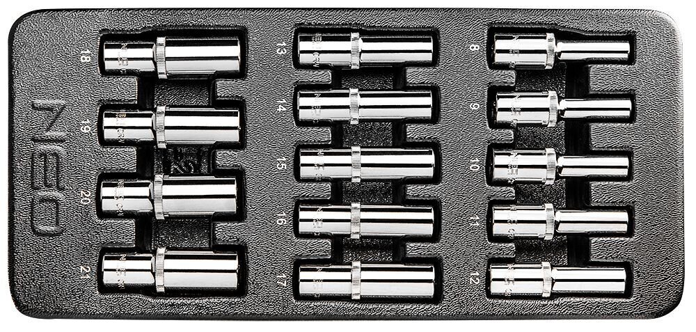 Padrunite komplekt 1/2, 8-21mm pikad 14-osaline, käru sahtlisse hind ja info | Tööriistakastid, tööriistahoidjad | kaup24.ee