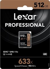 Lexar mälukaart SDXC 512GB Pro 633X UHS-I U1/U3 V30 R95/W45 цена и информация | Карты памяти | kaup24.ee