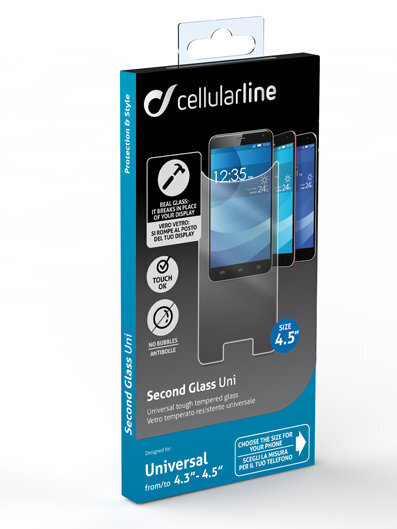4.3-4.5 universal screen SECOND GLASS by Cellular tr. hind ja info | Ekraani kaitsekiled | kaup24.ee