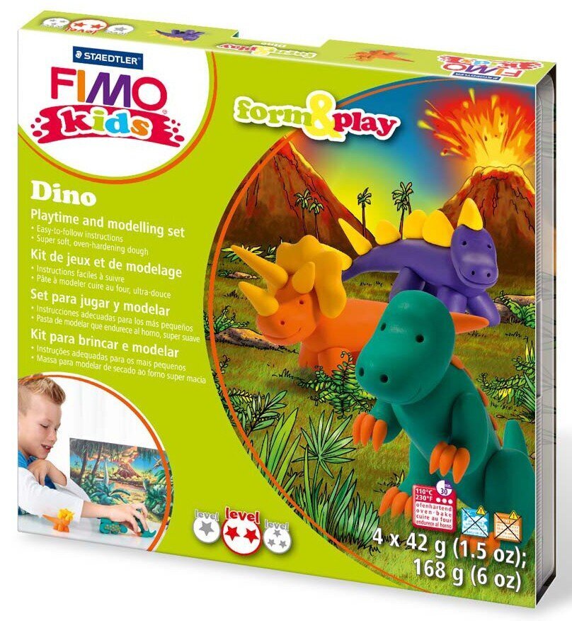 Voolimissavi Kids kompl Dinosaurus 4tk/pk Fimo 42g /5 hind ja info | Kunstitarbed, voolimise tarvikud | kaup24.ee