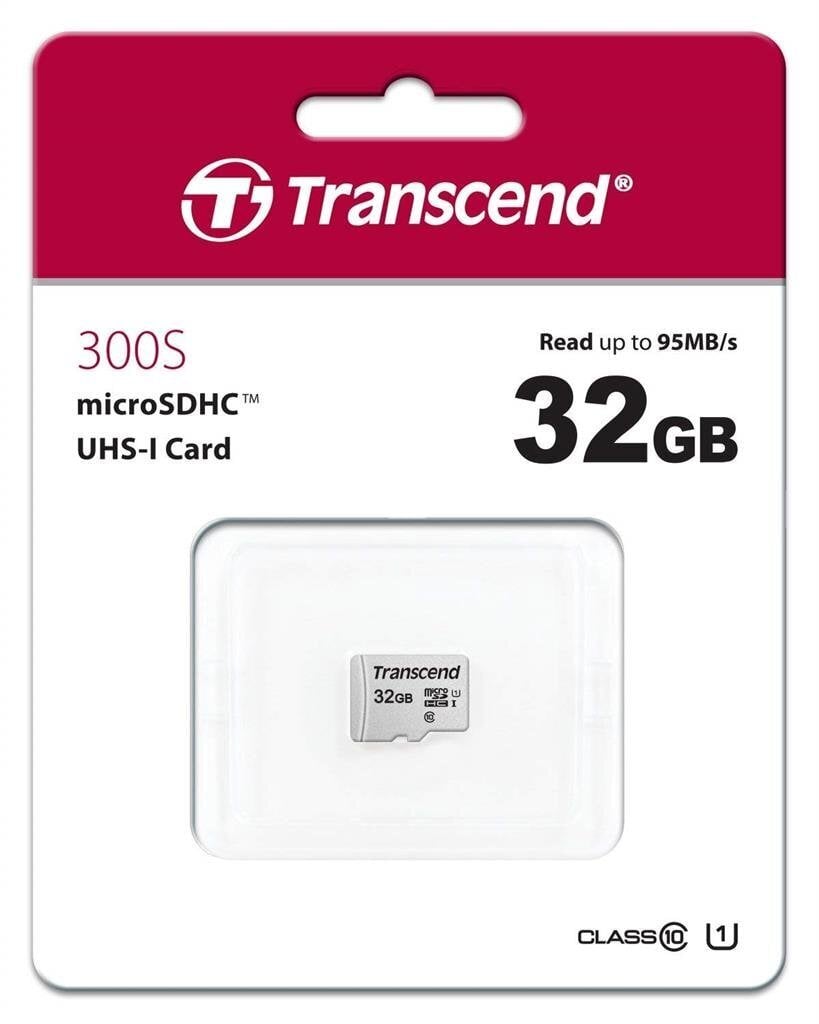 MEMORY MICRO SDHC 32GB W/ADAPT/C10 TS32GUSD300S-A TRANSCEND цена и информация | Mobiiltelefonide mälukaardid | kaup24.ee
