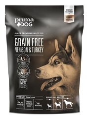 PrimaDog GrainFree täistoit hirveliha-kalkuni 1,5kg цена и информация | Сухой корм для собак | kaup24.ee