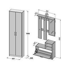 Комплект в прихожую Niko 135см, сонома дуб цена и информация | Комплекты в прихожую | kaup24.ee