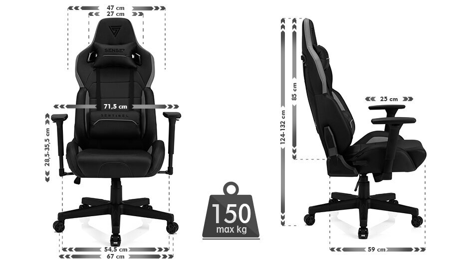 Mänguritool Sense7 Sentinel, kunstnahk, must/hall hind ja info | Kontoritoolid | kaup24.ee