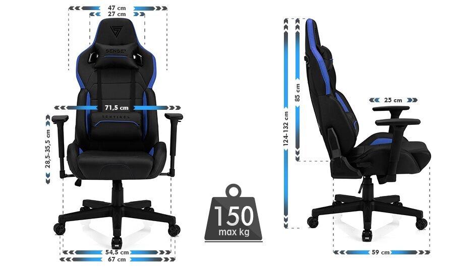 Mänguritool Sense7 Sentinel, kunstnahk, must/sinine hind ja info | Kontoritoolid | kaup24.ee