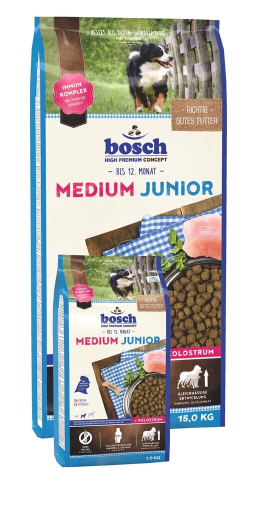 Bosch Petfood Medium Junior High Premium keskmist tõugu kutsikatele, 15 kg+2 kg цена и информация | Kuivtoit koertele | kaup24.ee