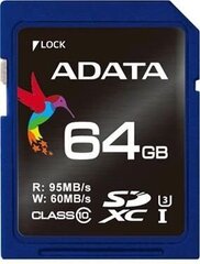 ADATA ASDX64GUI3V30S-R, 64ГБ цена и информация | Карты памяти для фотоаппаратов, камер | kaup24.ee